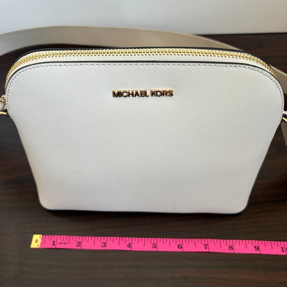 Michael Kors Cindy Dome Crossbody Saffiano Leather Cream Adjustable Logo Strap - Picture 5 of 9